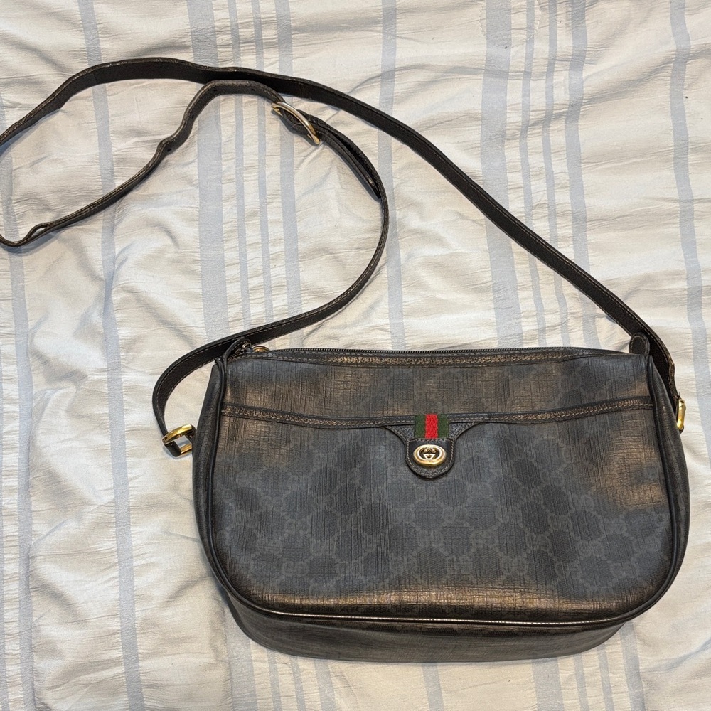 Gucci GG Supreme Web Sherry Line Black/Grey Crossbody Bag